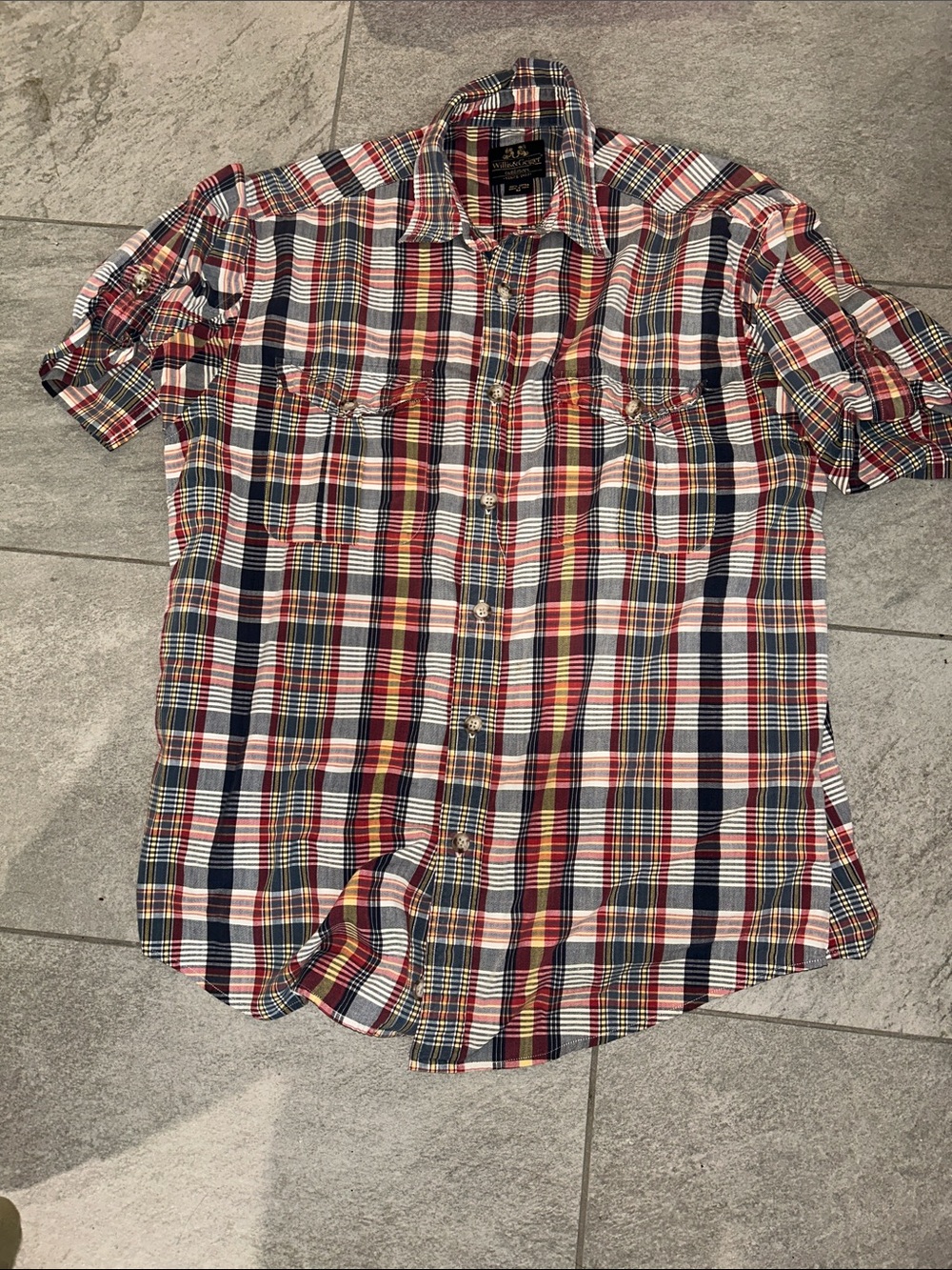 Willis&Geiger 100% Cotton Casual Red Plaid Short-Sleeve Button-Down Shirt M